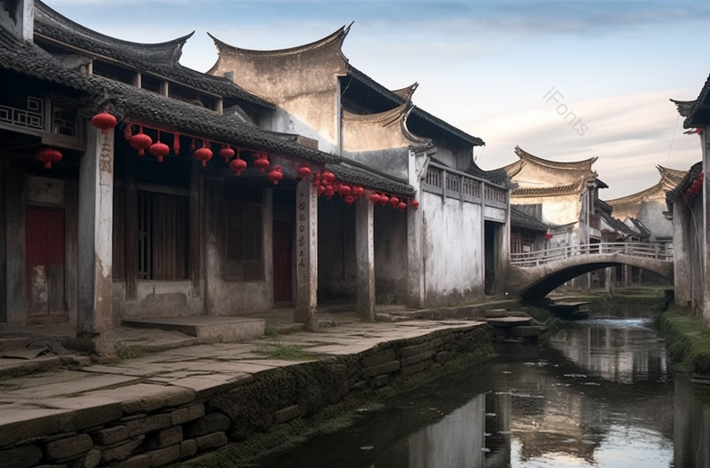清晨宁静的黄山古城小桥流水摄影图,高清,摄影图,摄影图片,图片大全,摄影图免费下载